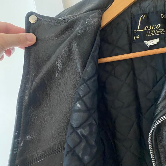 vintage LESCO Black Leather Jacket motorcycle preowned - Picture 14 of 16